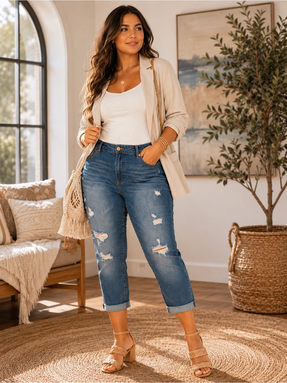 Torrid Boyfriend Crop Jeans Size 24 NWT Premium Stretch Distressed Denim